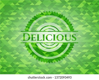 Delicious green emblem with triangle mosaic background