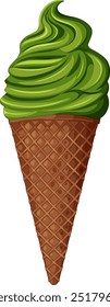 Delicious green ice cream in a cone