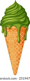 Delicious green ice cream in a cone