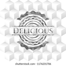 Delicious grey emblem with geometric cube white background