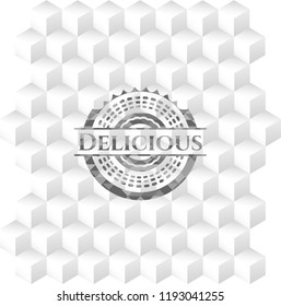 Delicious grey emblem. Vintage with geometric cube white background