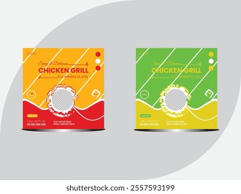 Delicious grill food social media. Chicken grill Instagram Post. perfect for restaurants and food businesses, Social Media Post Template