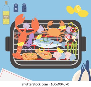 Delicious grill seafood set on table