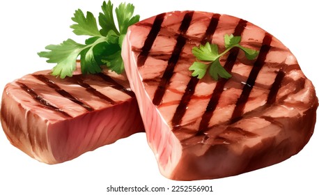 Delicious Grilled Beef Steak Detailed Hand Drawn Illustration Vector Isolated