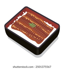 Delicious grilled eel with rice, vector illustration