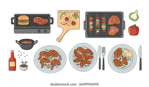 Deliciosa variedade de comida grelhada preparada para cozinhar ao ar livre e eventos de jantar no quintal