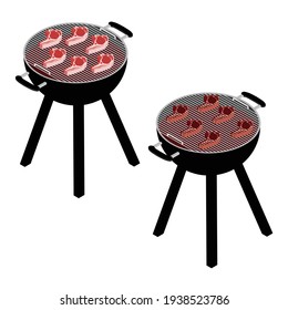 Deliciosa carne de cordero asada y cruda a la parrilla, aislada de fondo blanco. Vista isométrica. Vector