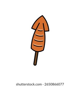 Delicious grilled squid on a stick illustration, perfect for seafood and Asian street food themes.