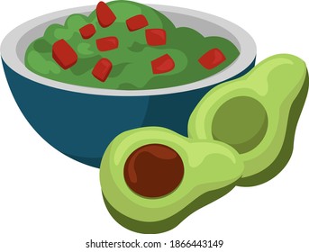 Delicious guacamole, illustration, vector on white background.