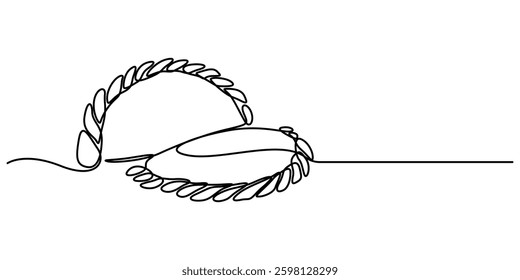 delicious gujiya continuous one line drawing, Indian Sweet (Gujia) Icon In Stroke Style, russian dish dumplings food illustration, hand drawn russian cuisine illustration, on white background minimall