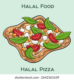 Deliciosa pizza Halal com ingredientes halal de alta qualidade, preparados de acordo com as leis dietéticas islâmicas. Perfeito para todos que procuram uma refeição saborosa e ética!