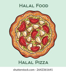 Deliciosa pizza Halal com ingredientes halal de alta qualidade, preparados de acordo com as leis dietéticas islâmicas. Perfeito para todos que procuram uma refeição saborosa e ética!