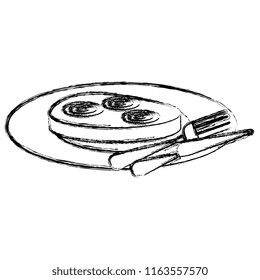 delicious ham in dish with cutleries