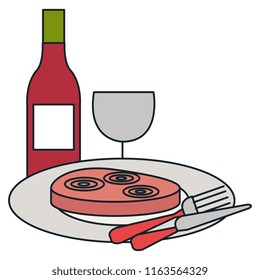delicious ham in dish with wine