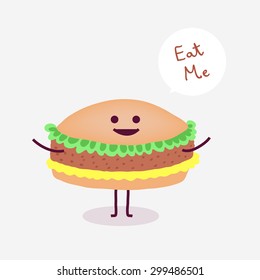 Delicious hamburger cartoon, vector illustration