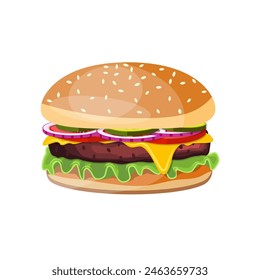 Deliciosos iconos de hamburguesas. Ilustración vectorial en estilo plano