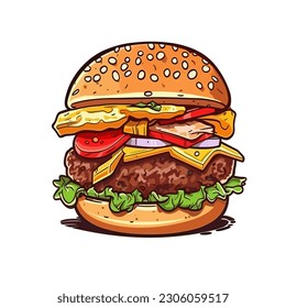 Delicioso vector de ilustración de Hamburger aislado en fondo blanco  