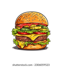 Delicioso vector de ilustración de Hamburger aislado en fondo blanco  