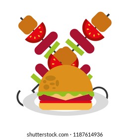 delicious hamburger and meat skewers
