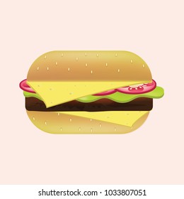 Delicious hamburger on pink background