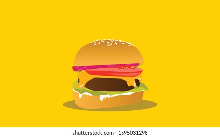 delicious hamburger with orange background