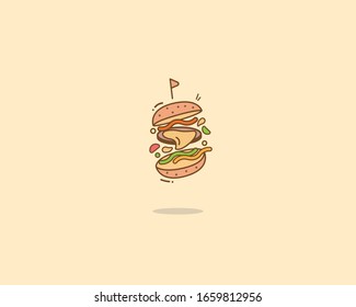 A Delicious Hamburger With a Small Flag On It