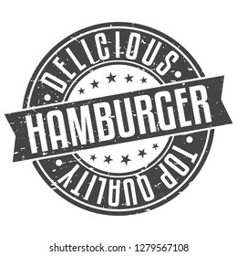 Delicious Hamburger Top Quality Stamp Round Vector Icon Design for Fast Food Restaurant Menu
