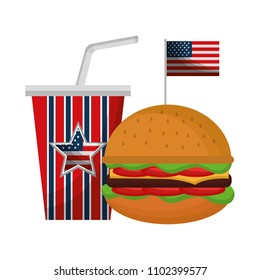 delicious hamburger with USA flag and soda