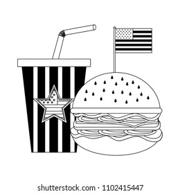 delicious hamburger with USA flag and soda