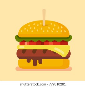 Delicious hamburger. Vector flat design burger icon