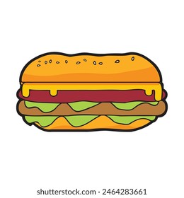Delicious Hamburger Vector Illustration on White Background.