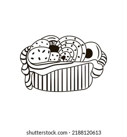 Delicious hand drawn bread.Doodle vector illustration for greeting cards, posters, stickers and seasonal design. Isolated on white background.
