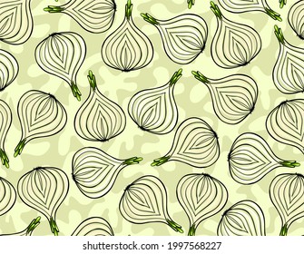 
Delicious hand drawn vector onion. Stylish seamless pattern with vegetables. Mouth-watering print.