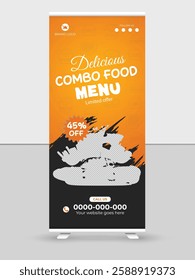 Delicious healthy food menu restaurant roll up banner template