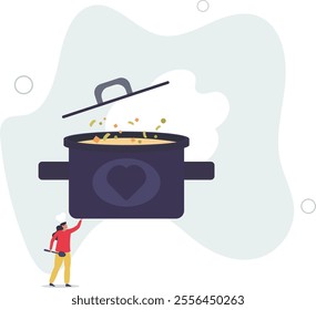 Delicious and healthy homemade food. Diet, weight loss, vegetarians. Graphic elements for cafe and restaurant websites.flat characters.