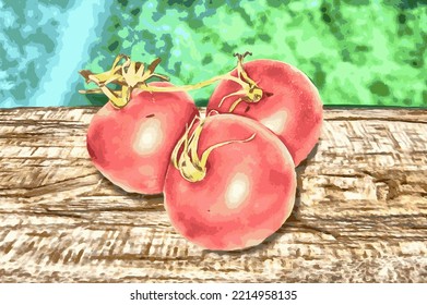 delicious and healthy tomatoes on a wooden table