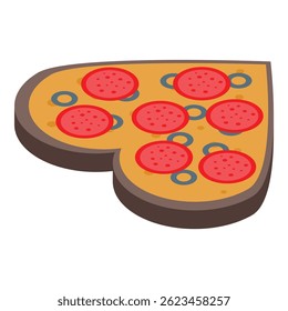 Deliciosa pizza em forma de coração com pepperoni e azeitonas, simbolizando o amor pela cozinha italiana