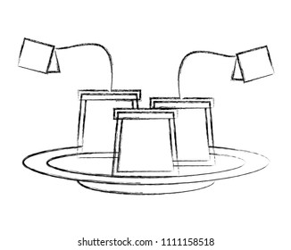 delicious herbs tea bags with dish