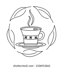 delicious herbs tea cup with leafs icon