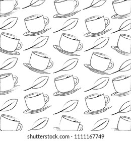 delicious herbs tea cups with leafs pattern