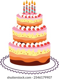 Delicious holiday cakes with candles for party vector
