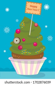 Delicious holiday cupcake for gift wrapping and greeting cards.
A pastry that imitates a Christmas tree.