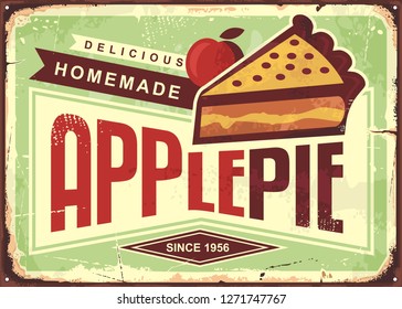 Delicious homemade apple pie retro promotional advertising sign. Vintage bakery poster.