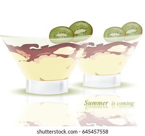 Delicious Homemade desserts with kiwi on white background. Vector illustration