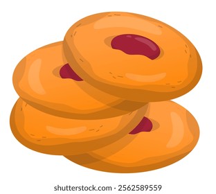 Delicious homemade kurabye cookies with jam. Vector illustration for poster, greeting card or invitation, labels or tags