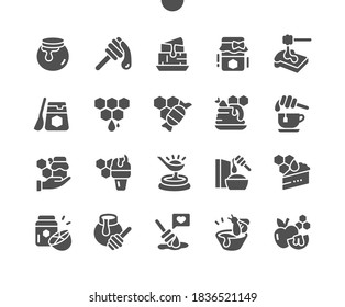 Delicious honey. Honey bee organic natural product. Honey jar. Menu for restaurant and cafe. Vector Solid Icons. Simple Pictogram