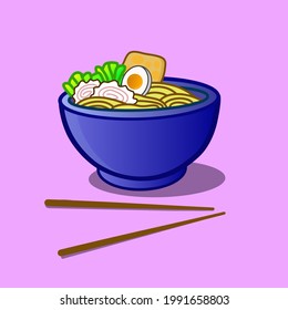A delicious hot bowl of udon or noodles  with assorted toppings illustration logo vector design