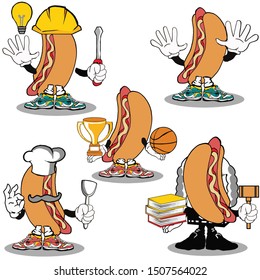 delicious hot dog act in five different costume 