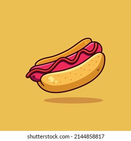 Delicious hot dog drawing vector art on a yellow background.