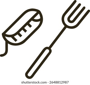 Delicious Hot Dog with Fork Icon Design, Simple Line Art Illustration for Food Menu, Restaurant...